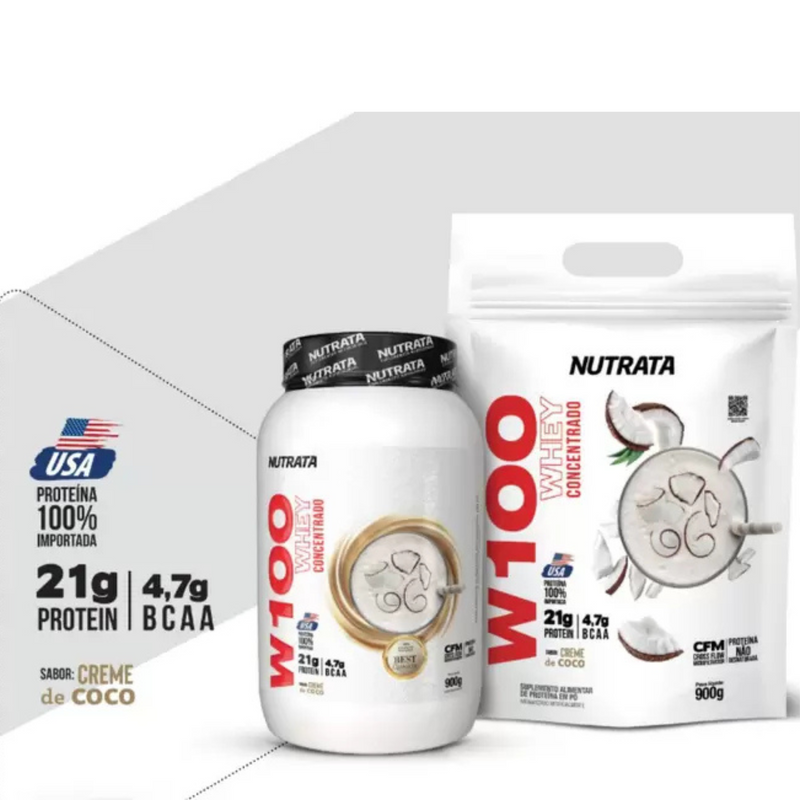 W100 Whey Concentrado 900g Pote Creme de Coco - Nutrata